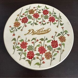 Collin Street Bakery Tin cross stitch flowers vintage Fruit Cake Metal Tin